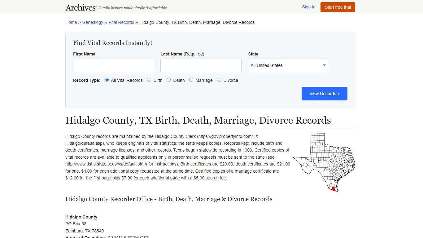 Hidalgo County, TX Birth, Death, Marriage, Divorce Records - Archives.com