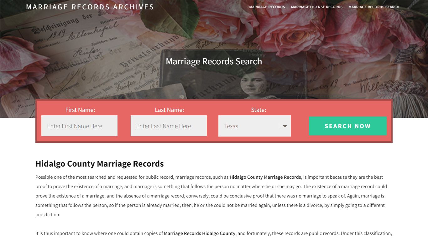 Hidalgo County Marriage Records | Enter Name and Search